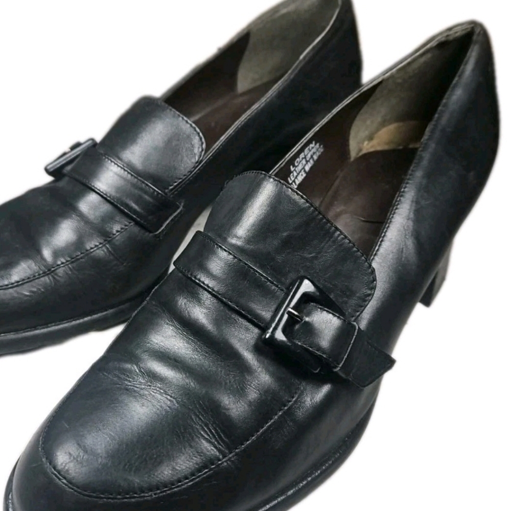 Loren Blk Leather Sz 6.5M Chunky Block Heel Women Loafer Y2K Work Indie Goth[6B